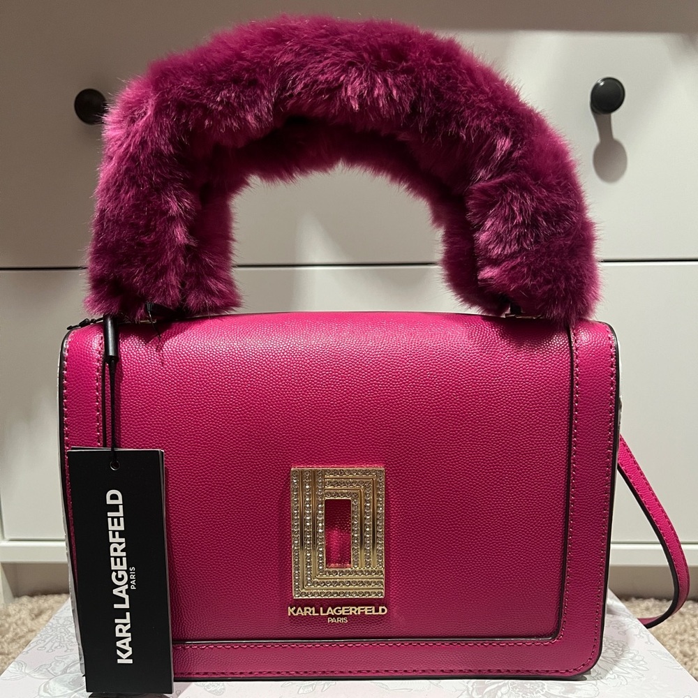 Karl Lagerfeld Pink Shoulder Bag with Furry Handle